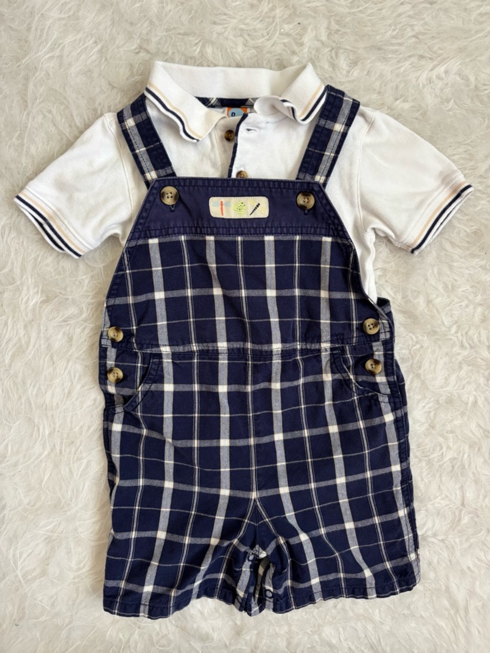 Gymboree Baby Boy Vintage Y2K Classic Polo and Plaid Overall Summer Set